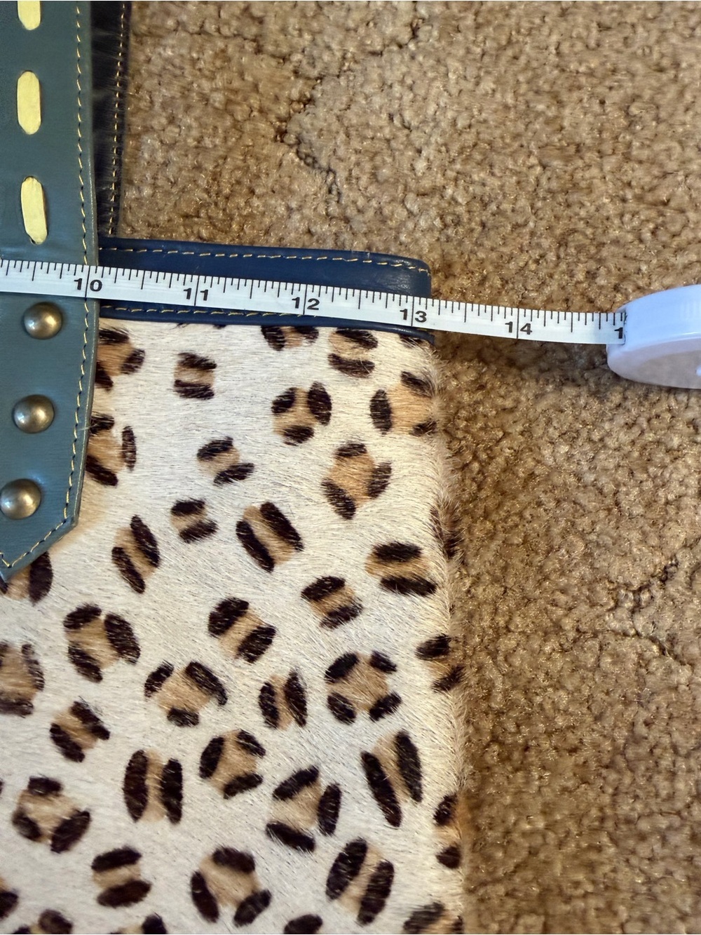 Leopard Print Tote Bag with Pink Accent and Blue Handles - Picture 6 of 8